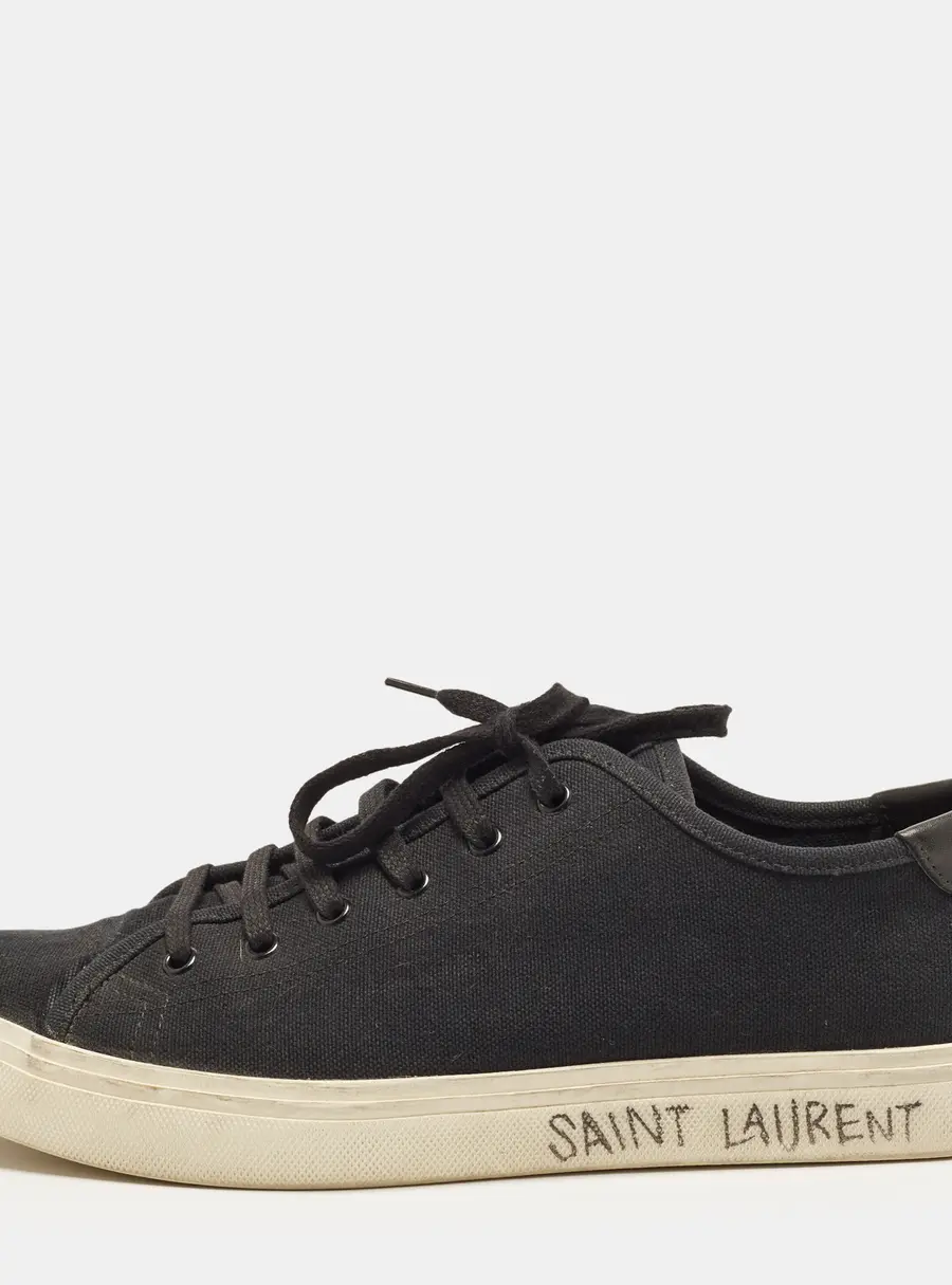 Saint Laurent Malibu Size 44 Black Canvas and Leather Lace Up Sneakers