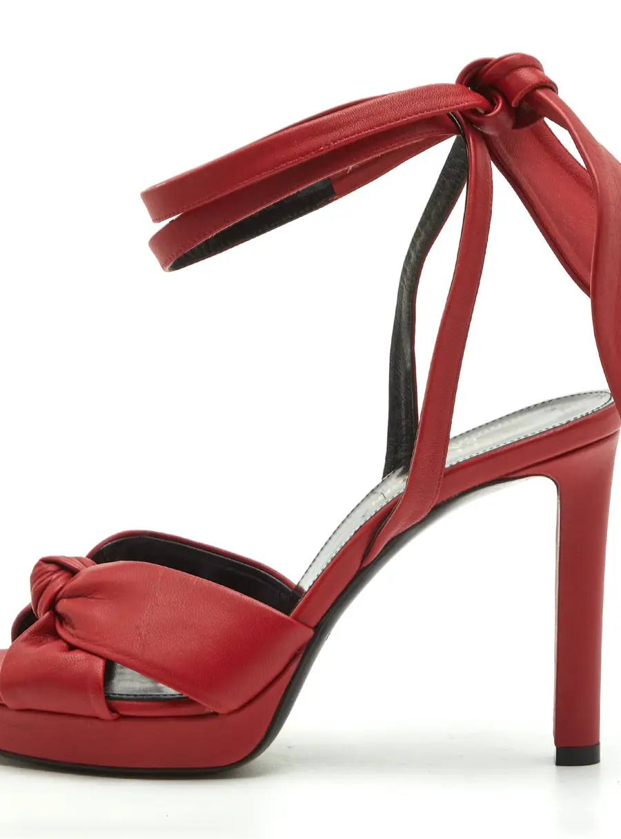 Saint Laurent Bianca Size 37 Red Leather Ankle Strap Sandals