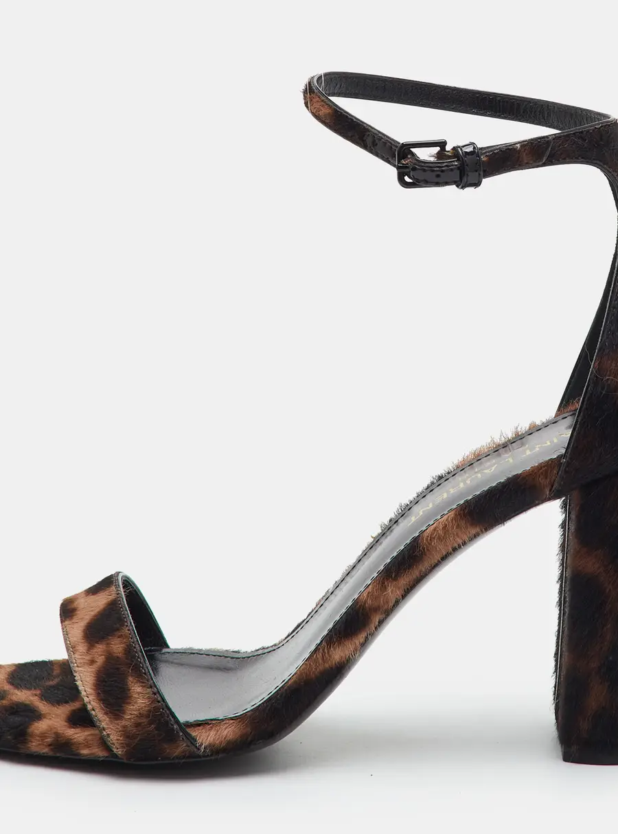 Saint Laurent Jaspe Size 36 Brown/Black Leopard Print Calf Hair Ankle Strap Sandals