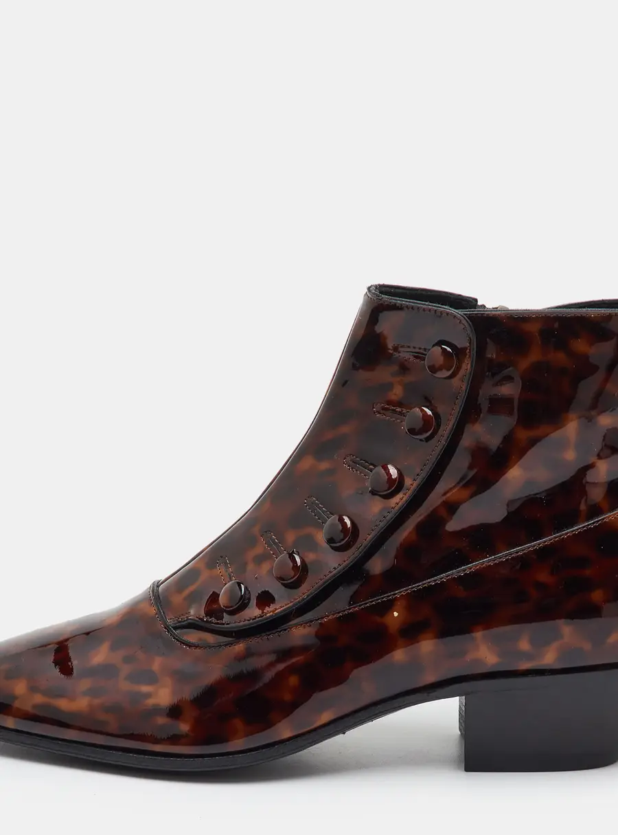 Saint Laurent Dylan Size 36 Brown Tortoiseshell Effect Patent Leather Ankle Length Boots