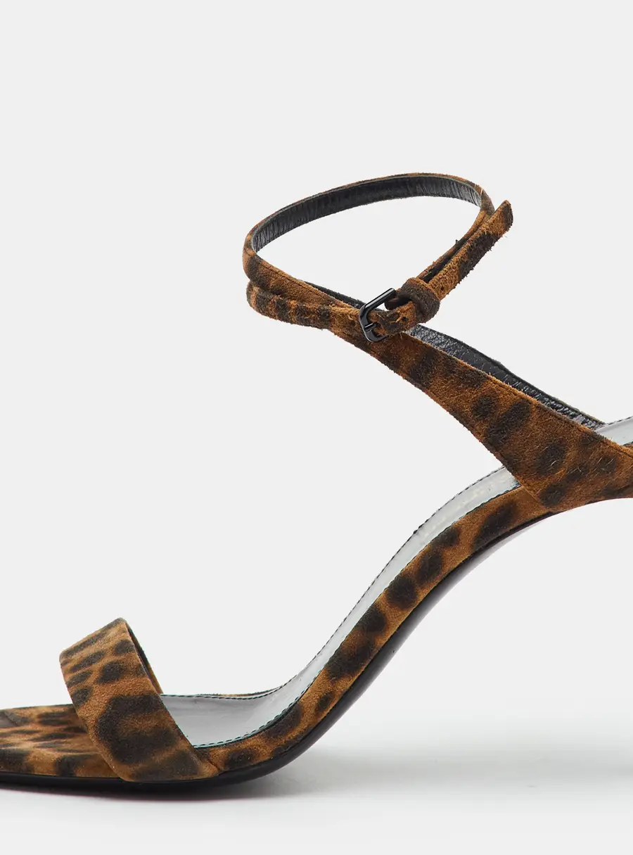 Saint Laurent Lexi Size 36 Brown Leopard Print Suede Ankle Strap Sandals