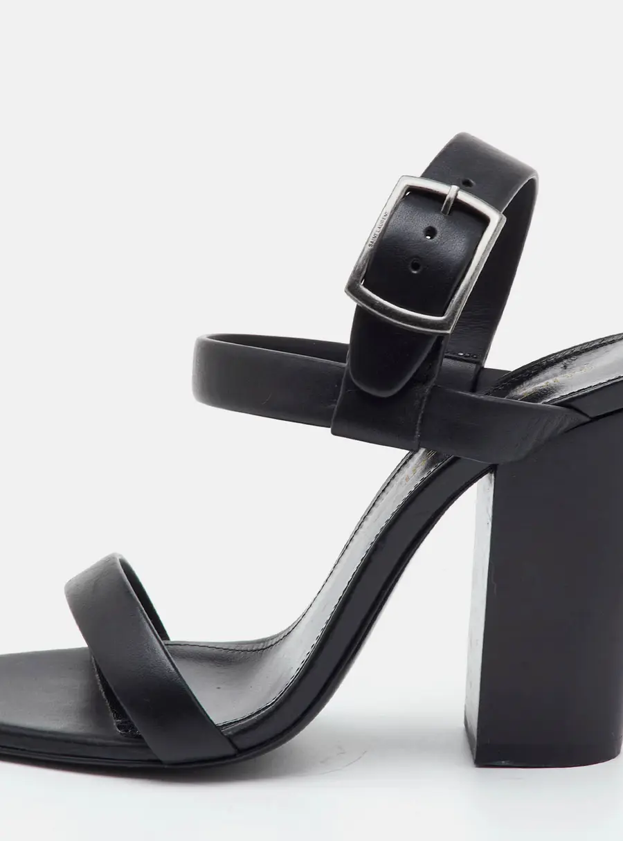 Saint Laurent Amber Size 36 Black Leather Block Heel Ankle Strap Sandals