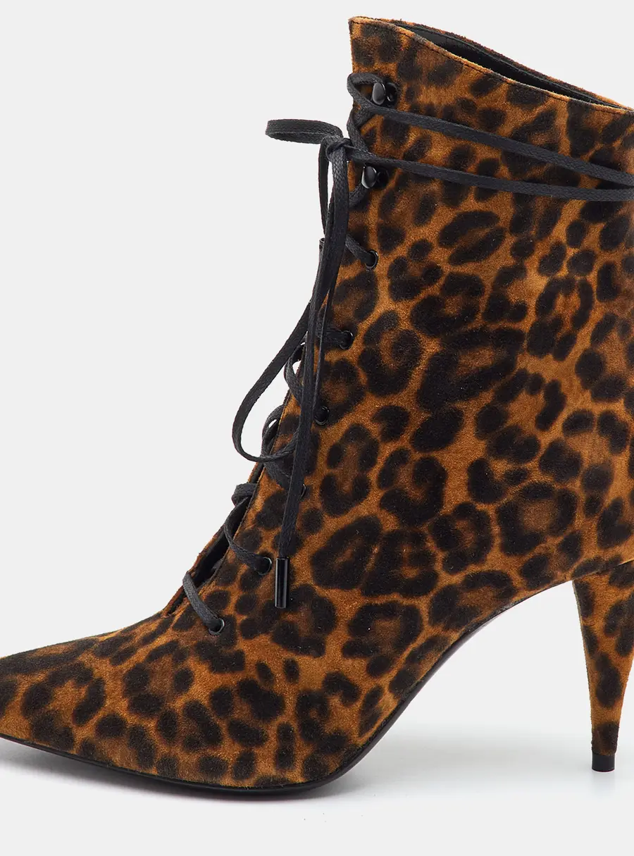 Saint Laurent Kiki Size 36 Brown Leopard Print Suede Ankle Length Boots