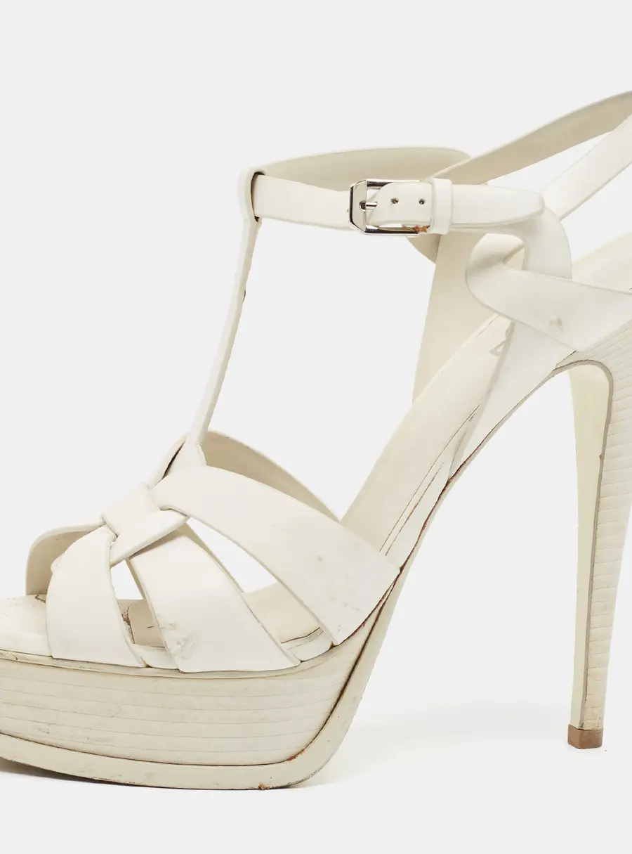 Saint Laurent Size 41 White Leather Ankle Strap Sandals