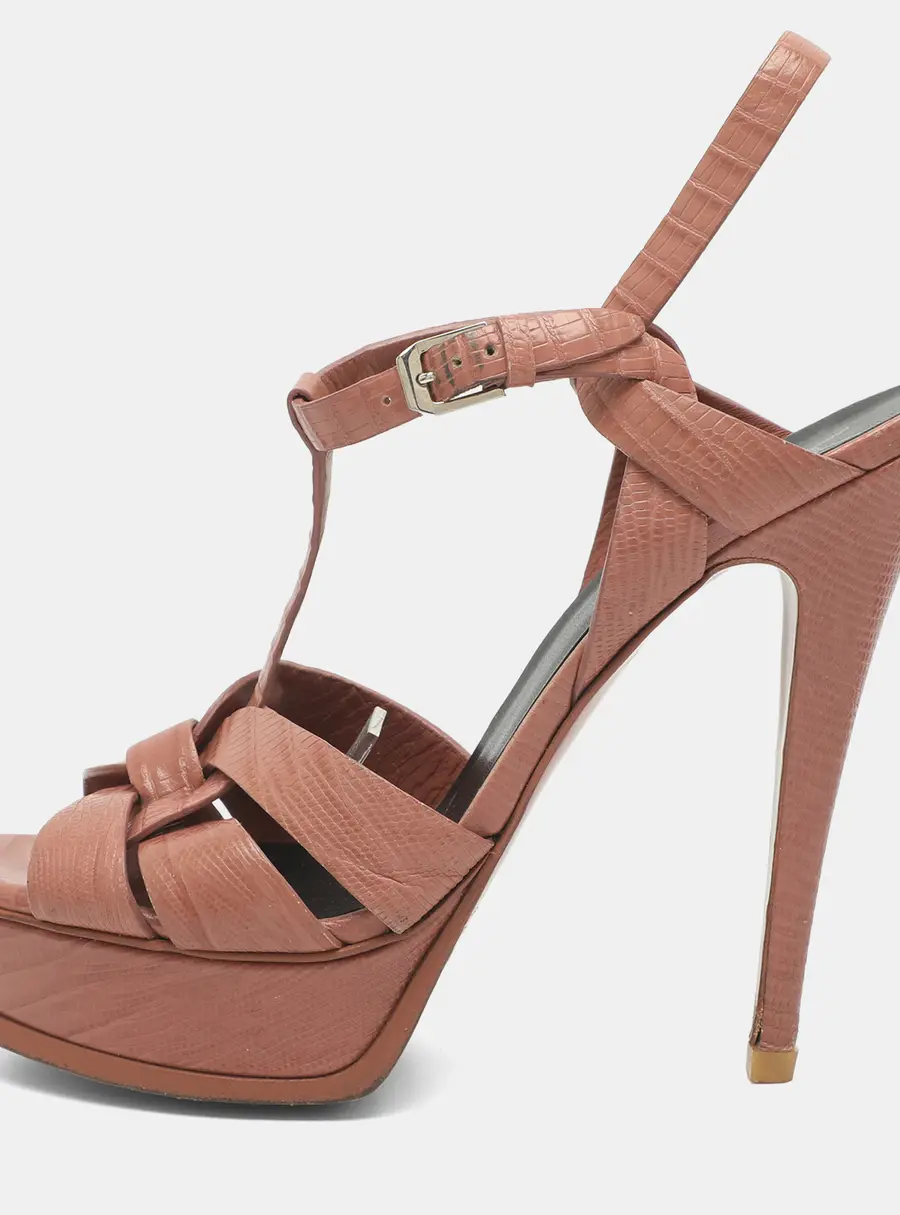 Saint Laurent Tribute Size 40.5 Pink Lizard Embossed Leather Platform Sandals