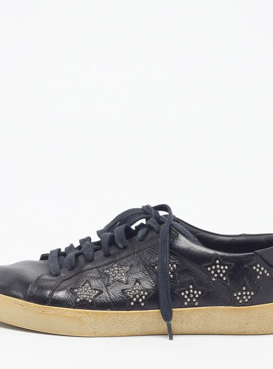 Saint Laurent Court Classic Size 40 Black Leather Lace Up Sneakers