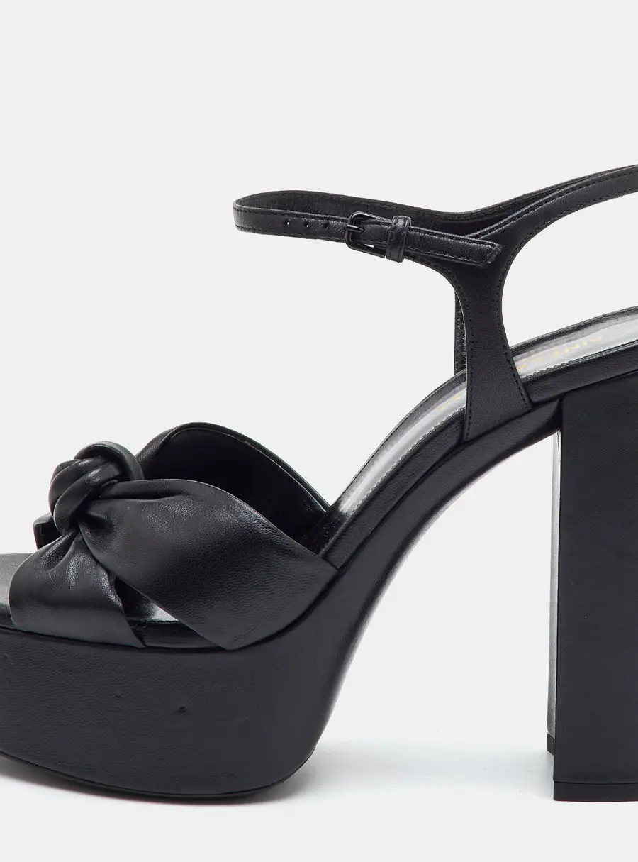Saint Laurent Bianca Size 38 Black Leather Ankle Strap Platform Sandals