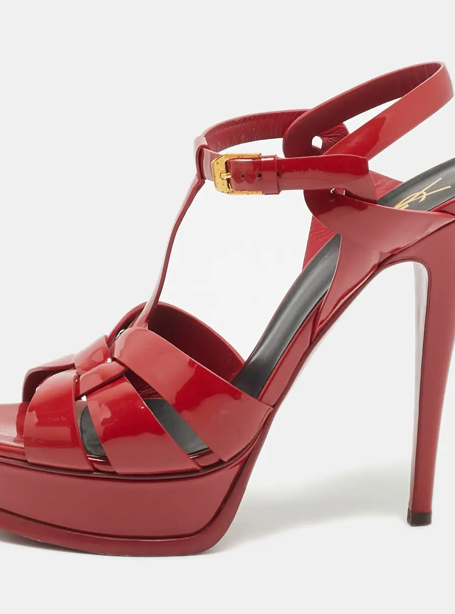 Saint Laurent Tribute Size 38.5 Red Patent Leather Platform Sandals