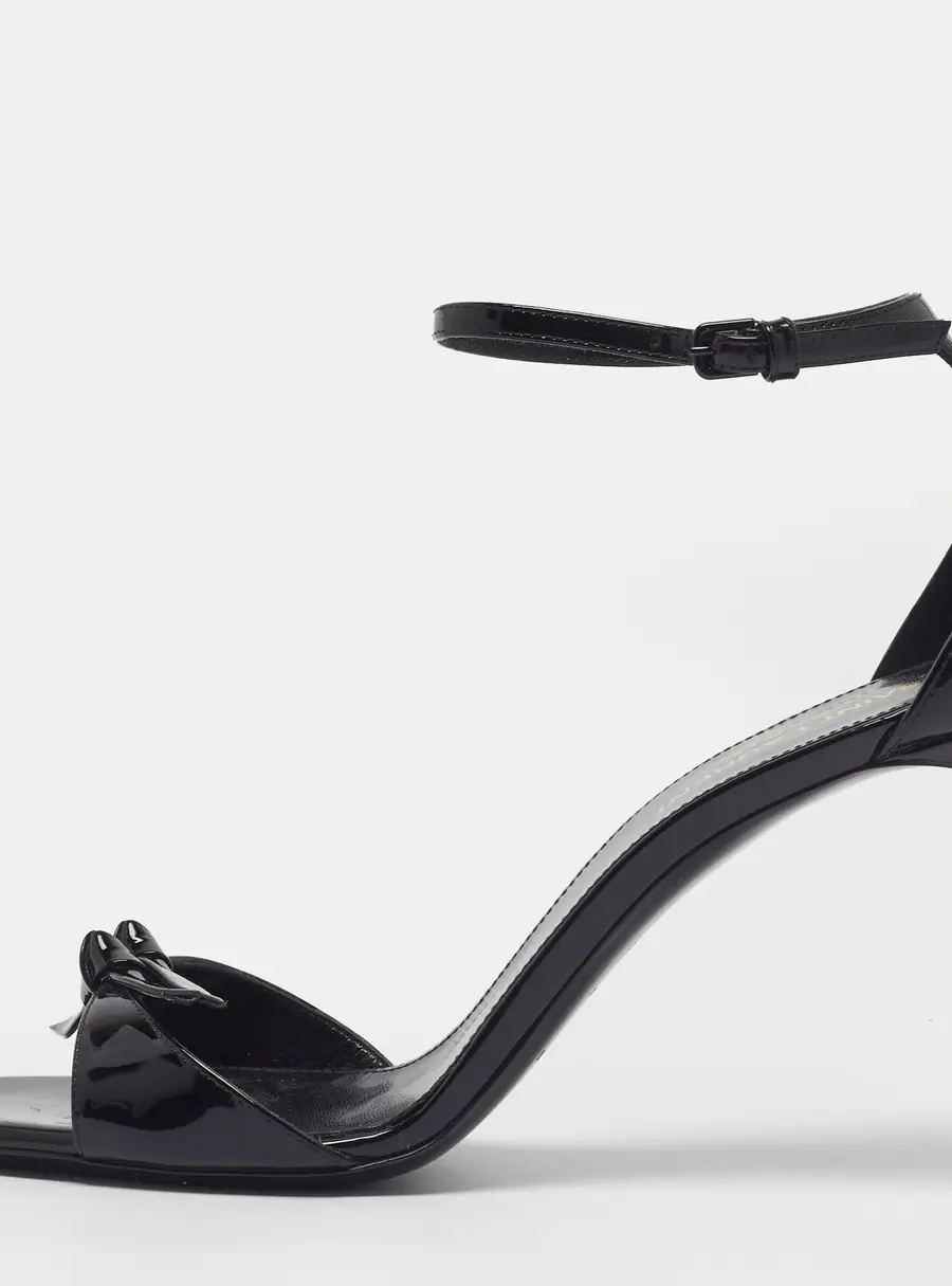 Saint Laurent Bea 90 Size 38.5 Black Patent Leather Ankle Strap Sandals