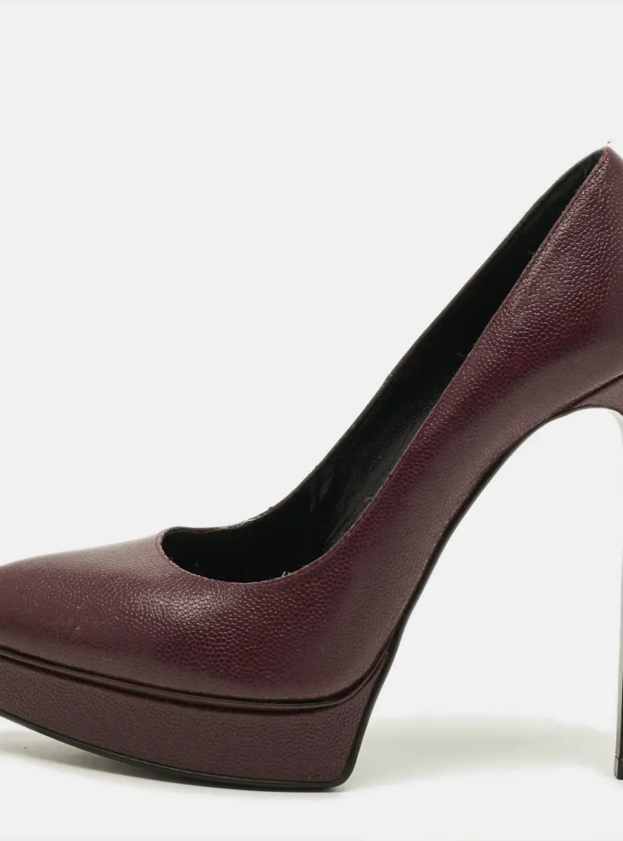 Saint Laurent Janis Size 38 Burgundy Leather Platform Pumps