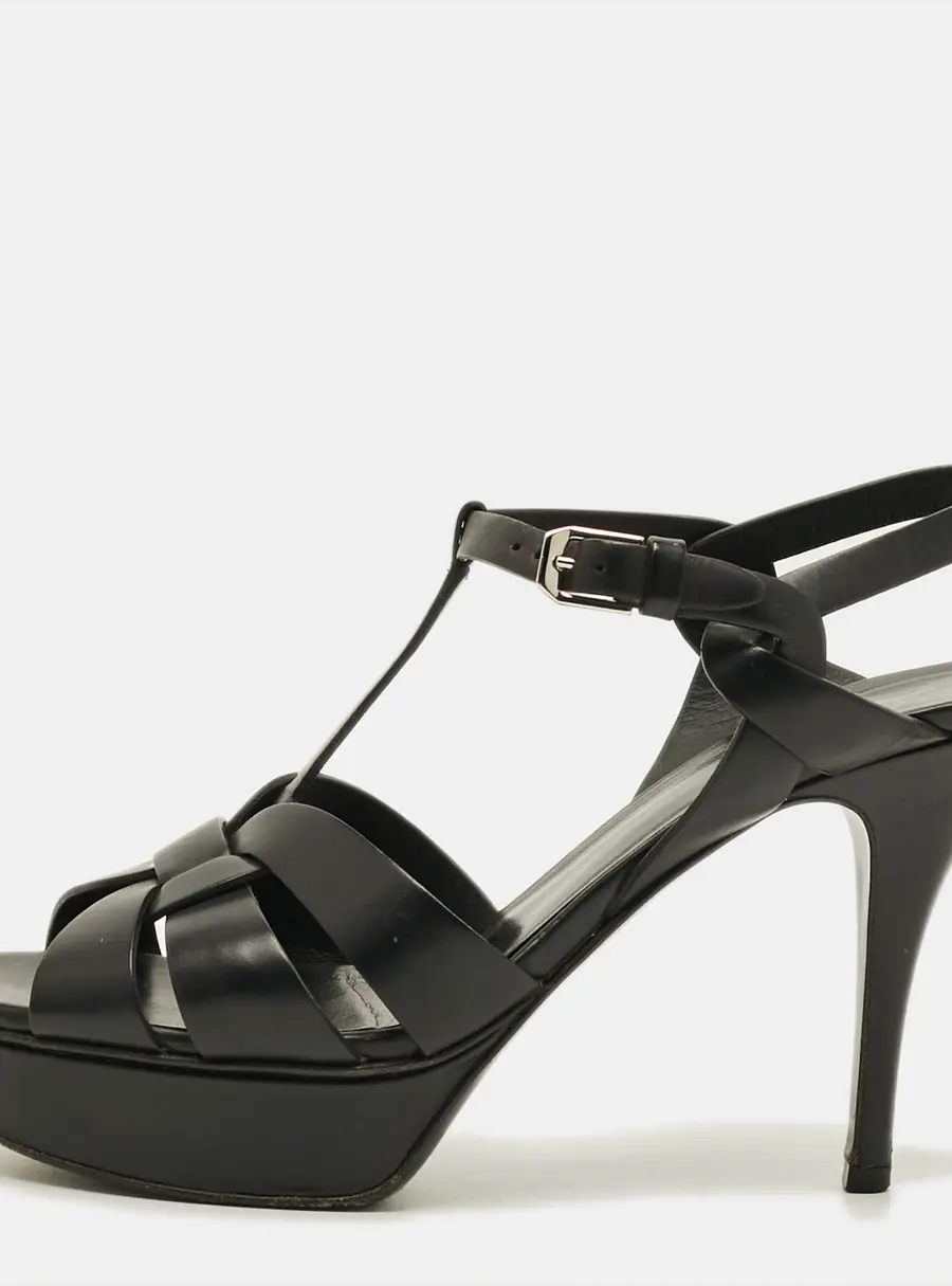 Saint Laurent Tribute Size 39 Black Leather Platform Sandals