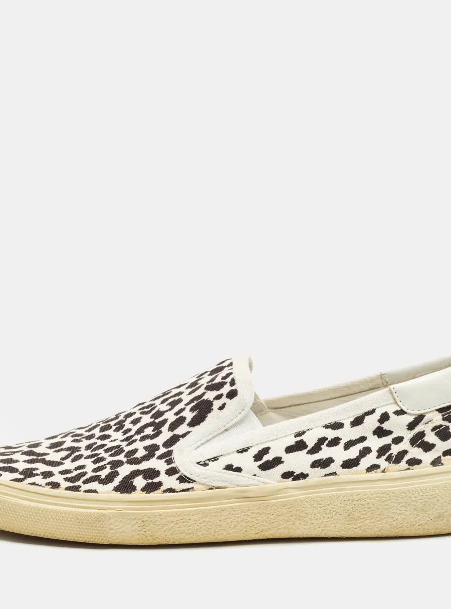 Saint Laurent Babycat Size 39 White/Brown Canvas Leather Slip On Sneakers