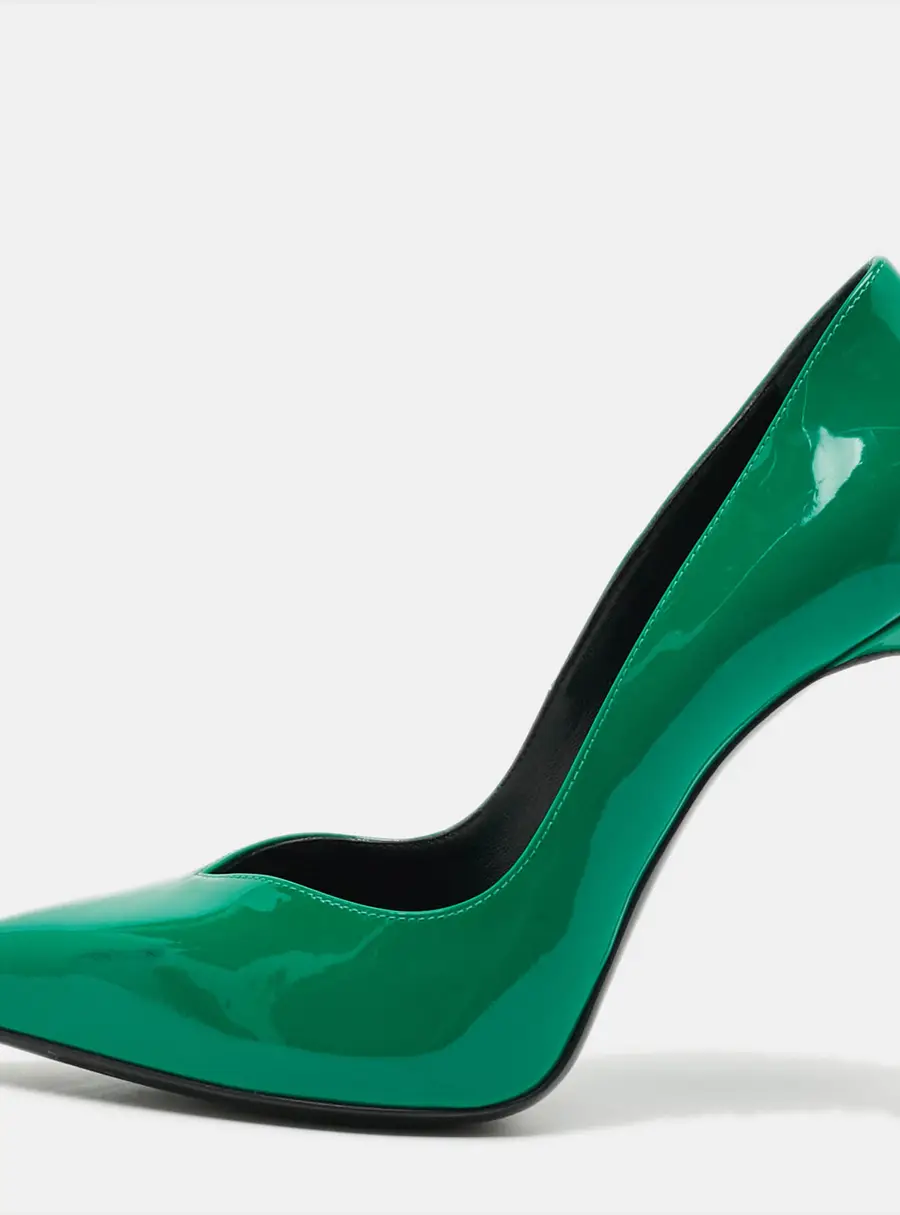 Saint Laurent Classic Janis Size 38 Green Patent Leather Platform Pumps