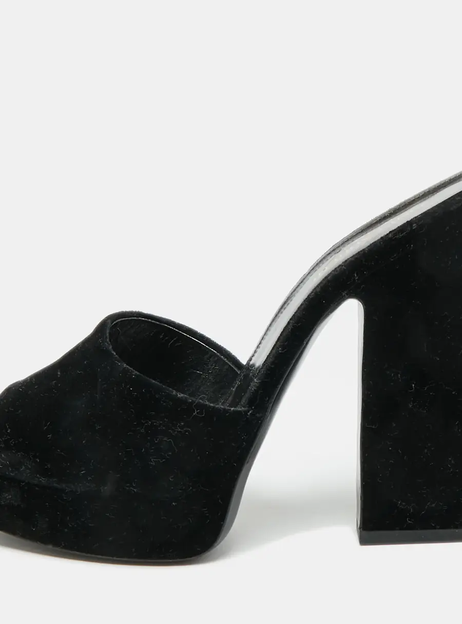 Saint Laurent Debbie Size 39.5 Black Velvet Slide Sandals