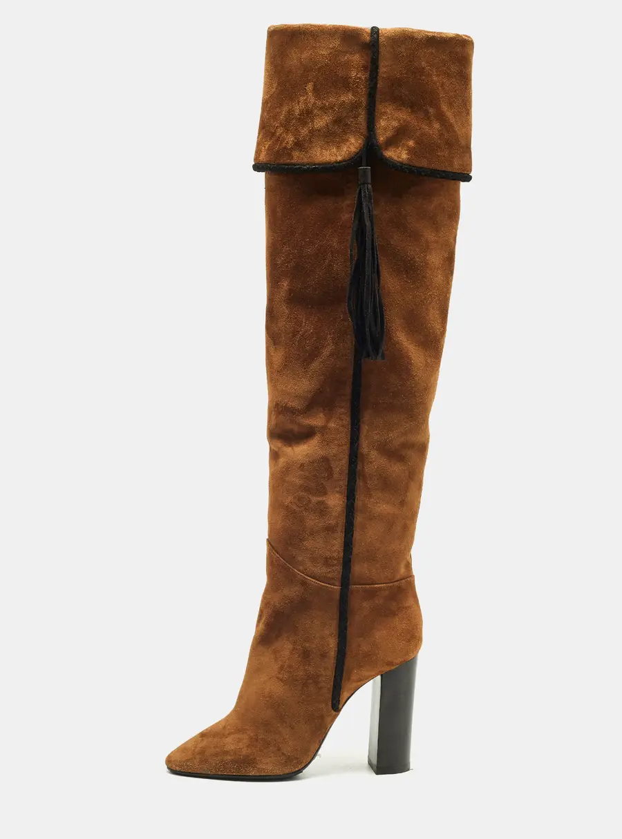 Saint Laurent Meurice Size 38 Brown Suede Knee Length Boots