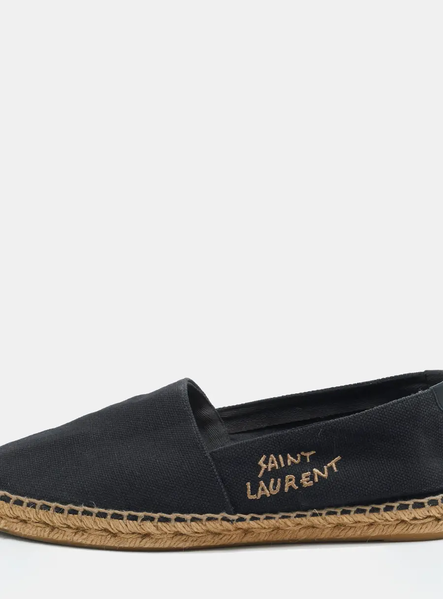 Saint Laurent Cassandre Size 40 Black Canvas Espadrille Flats
