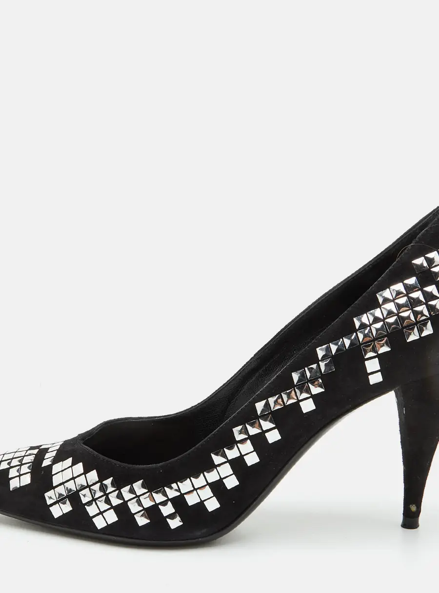 Saint Laurent Kiki Size 37.5 Black Embellishments Suede Pumps