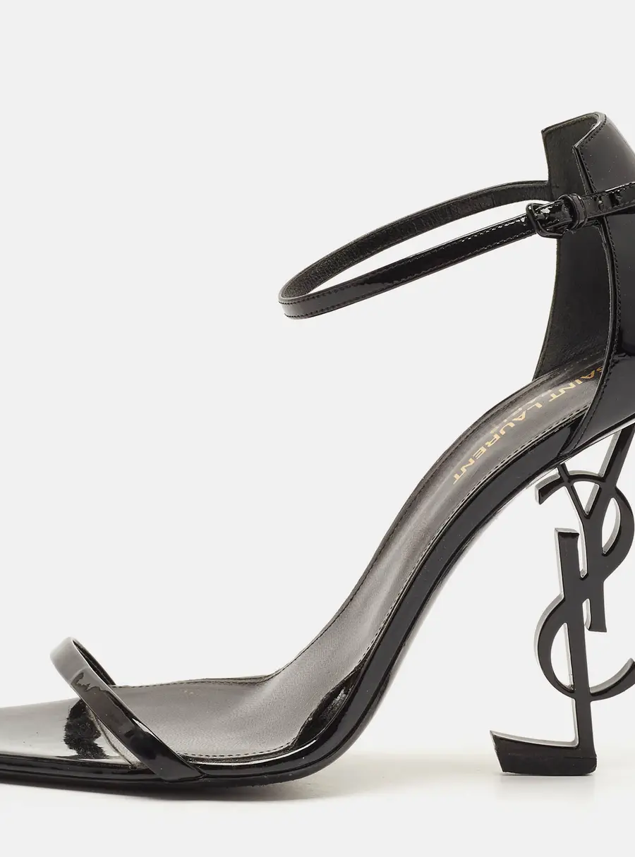 Saint Laurent Opyum Size 41 Black Patent Leather Ankle Strap Sandals