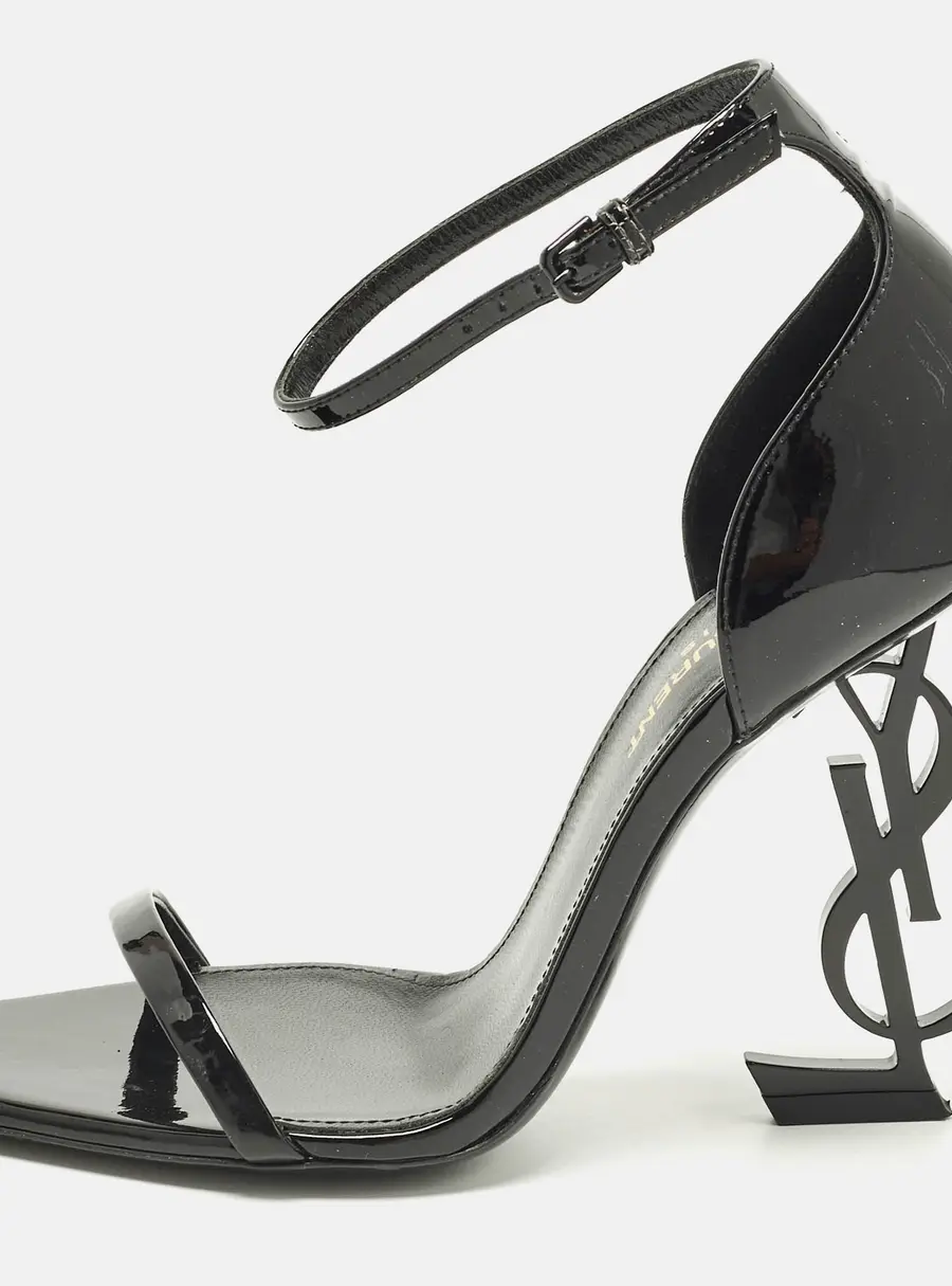 Saint Laurent Opyum Size 36.5 Black Patent Leather Ankle Strap Sandals