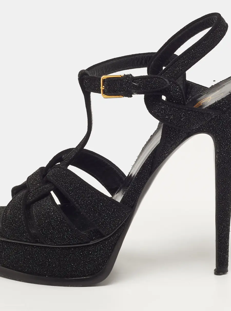 Saint Laurent Tribute Size 39 Black Suede Platform Sandals