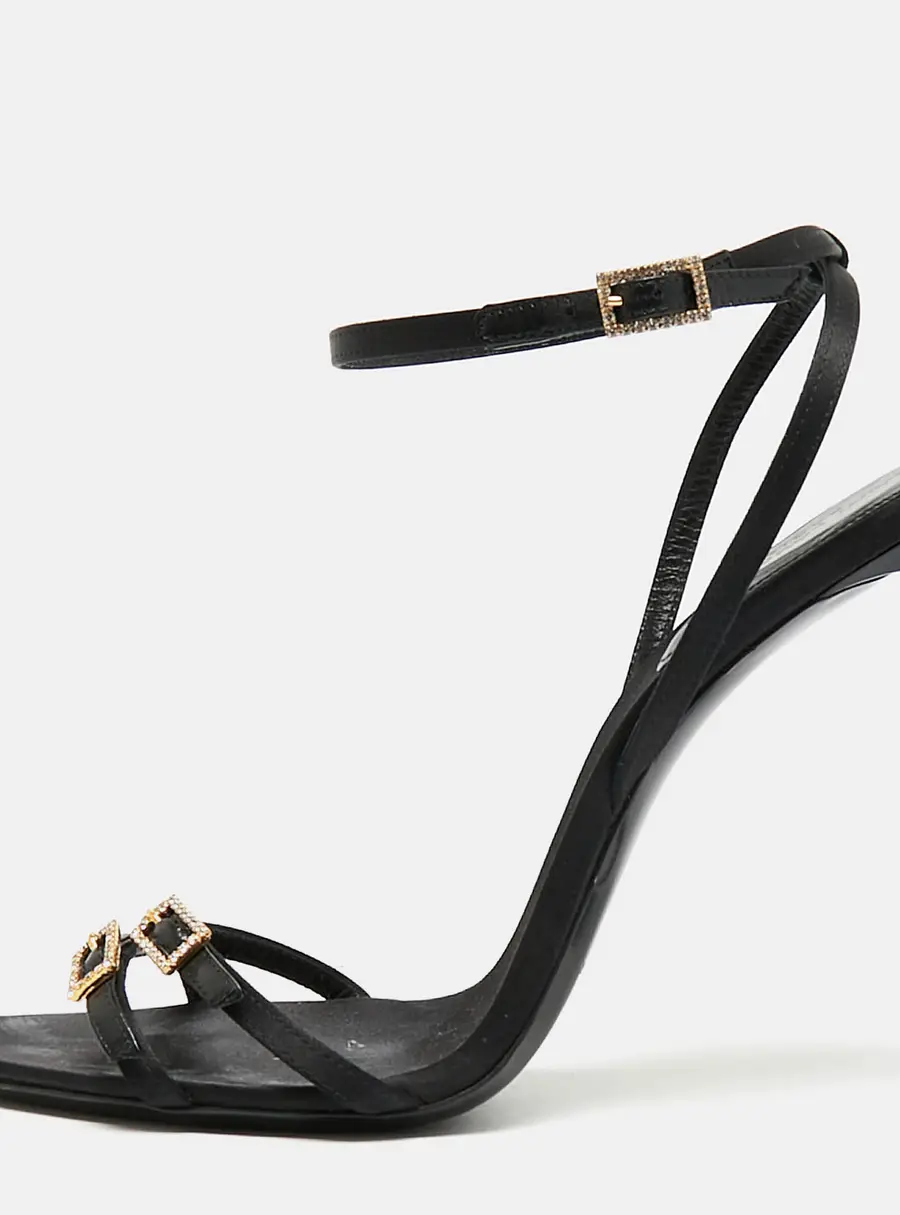Saint Laurent Cassie Size 39.5 Black Satin Ankle Strap Sandals