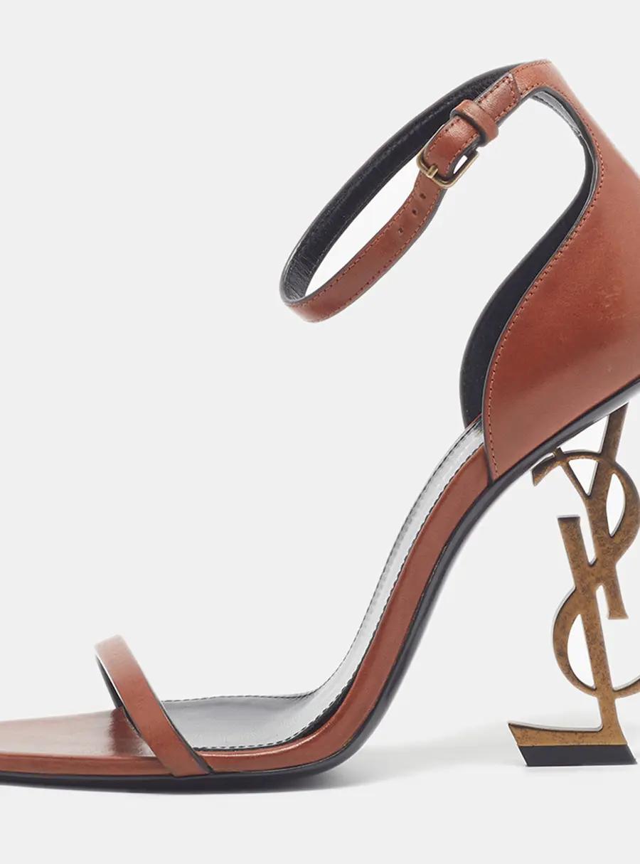 Saint Laurent Opyum Size 38.5 Brown Leather Ankle Strap Sandals