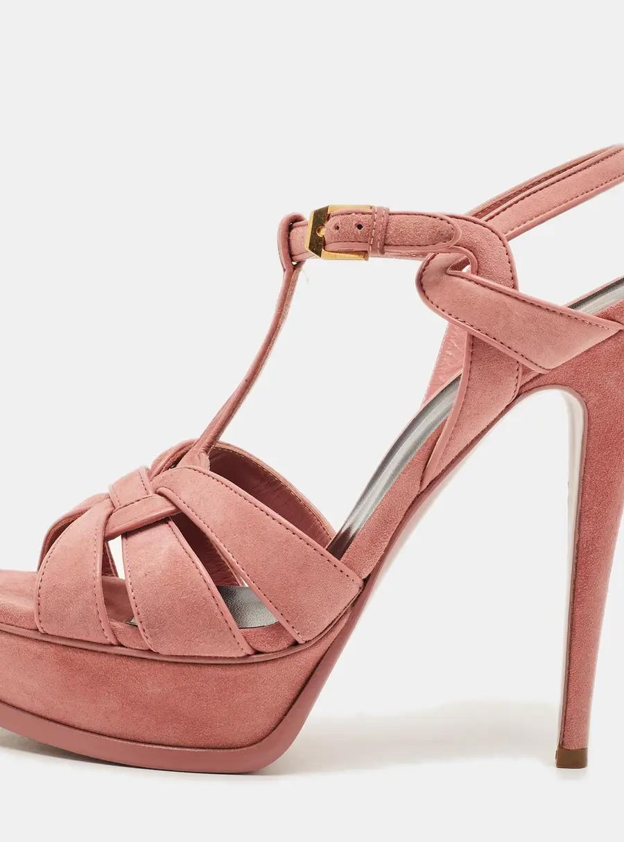 Saint Laurent Tribute Size 38.5 Pink Suede Ankle Strap Sandals
