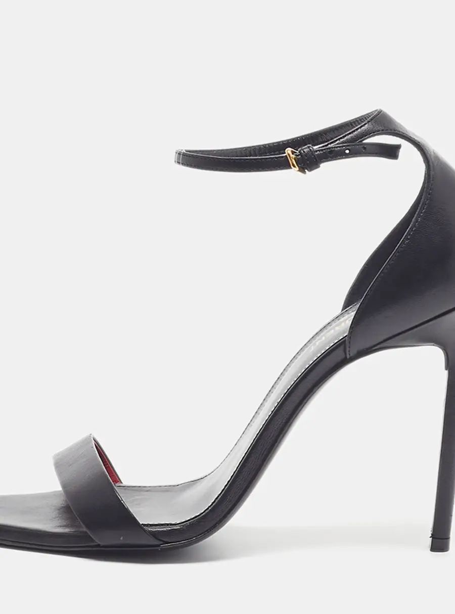 Saint Laurent Amber Size 40.5 Black Leather Ankle Strap Sandals