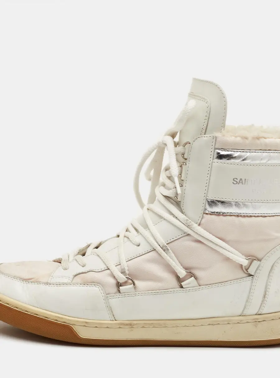Saint Laurent Size 38 White Fabric and Leather Lace Up High Top Sneakers