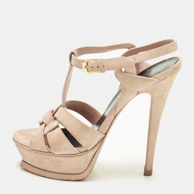 Saint Laurent Tribute Size 36 Beige Suede Platform Sandals