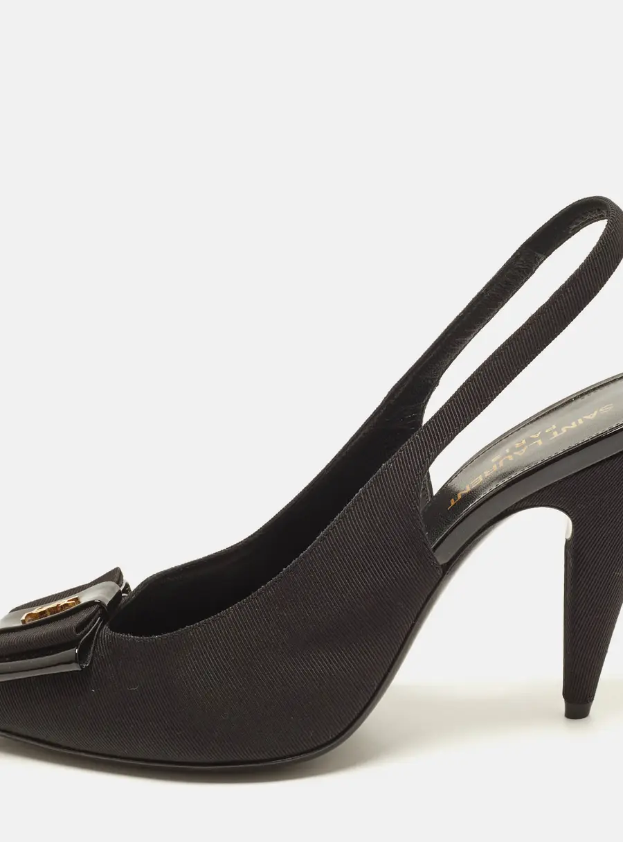 Saint Laurent Anais Size 38.5 Black Canvas Slingback Pumps