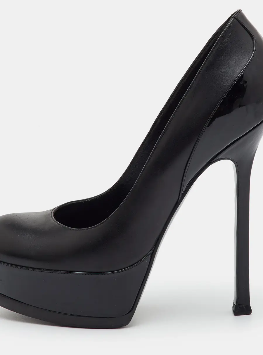 Saint Laurent Tribute Size 36 Black Leather and Patent Leather Platform Pumps