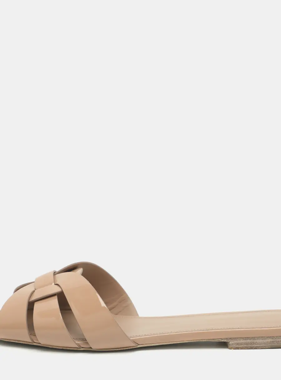 Saint Laurent Tribute Size 41 Beige Patent Leather Flats