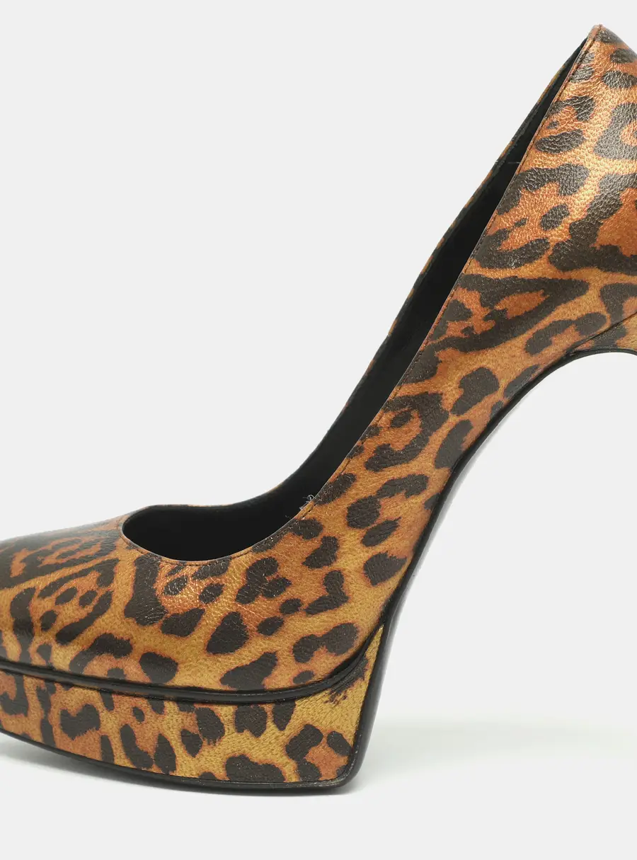Saint Laurent Janis Size 37.5 Brown Leopard Print Leather Pumps