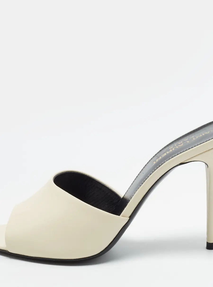 Saint Laurent LA 16 Size 38.5 Cream Leather Slide Sandals