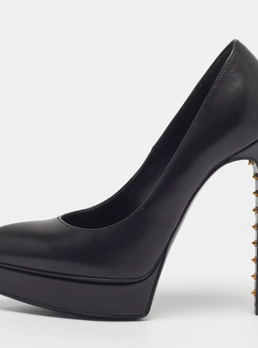 Saint Laurent Janis Size 35 Black Leather Platform Pumps