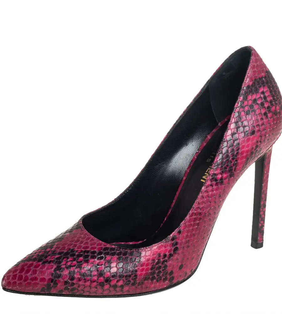 Saint Laurent Two Tone Python Embossed Leather Pointed Toe Pumps Size 38