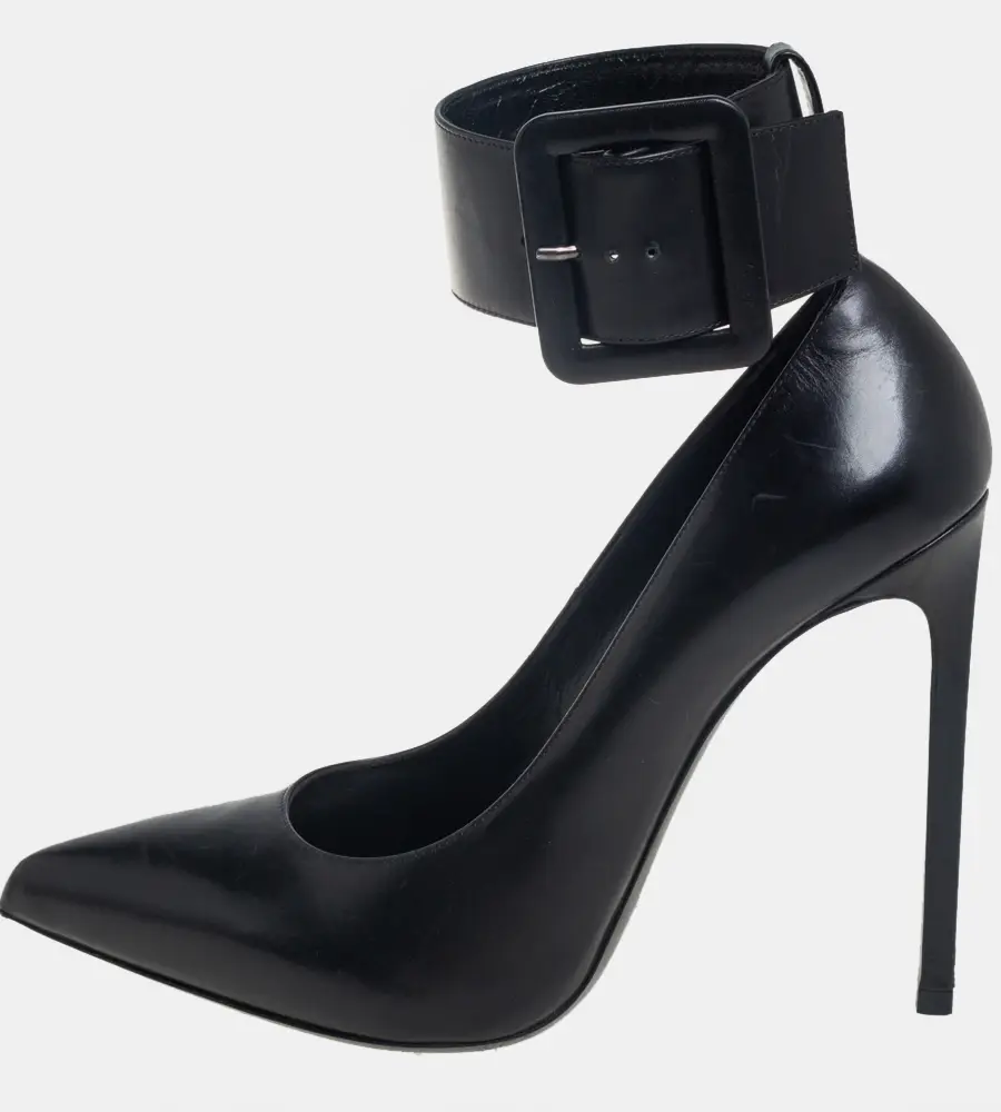 Saint Laurent Black Leather Escarpin Ankle Cuff Pumps Size 39