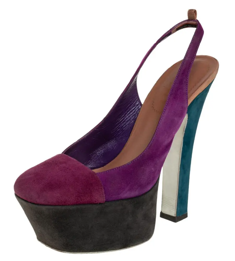 Saint Laurent Tri Color Suede Obsession Slingback Platform Sandals Size 36