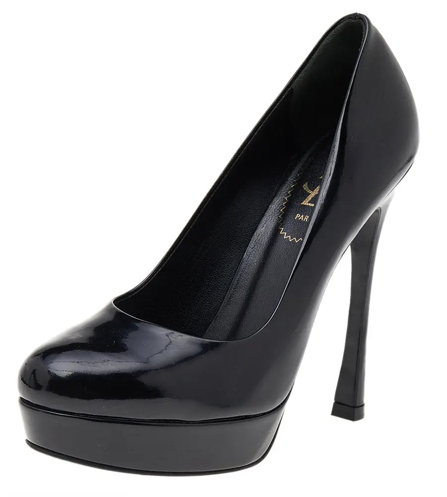 Saint Laurent Paris Tribtoo Size 36.5 Black Leather Platform Pumps