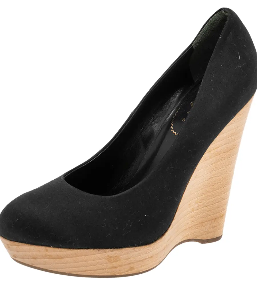 Saint Laurent Paris Maryna Size 40 Black Satin Wedge Pumps