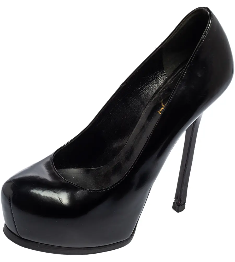 Saint Laurent Paris Tribtoo Size 38 Black Leather Platform Pumps