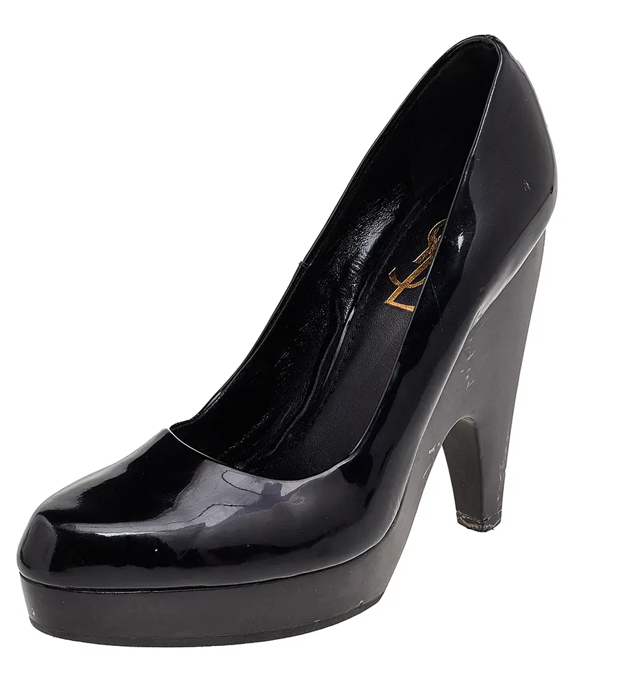 Saint Laurent Black Patent Leather Platform Pumps Size 38