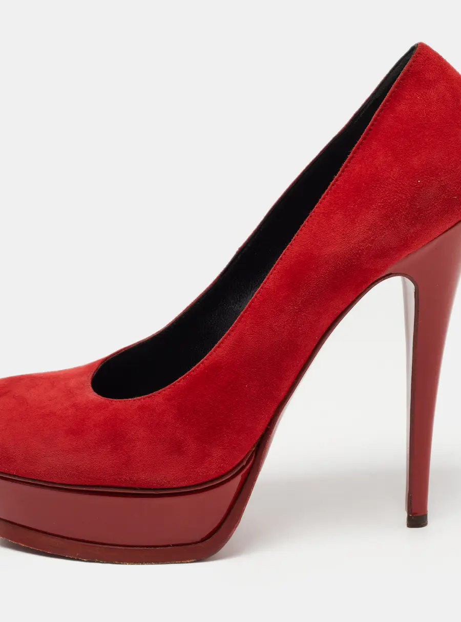 Saint Laurent Paris Size 40.5 Red Suede Platform Pumps