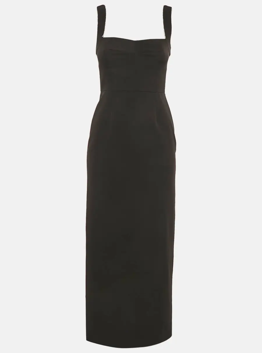 Saloni Black Stretch Crepe Stud Detail Midi Dress S