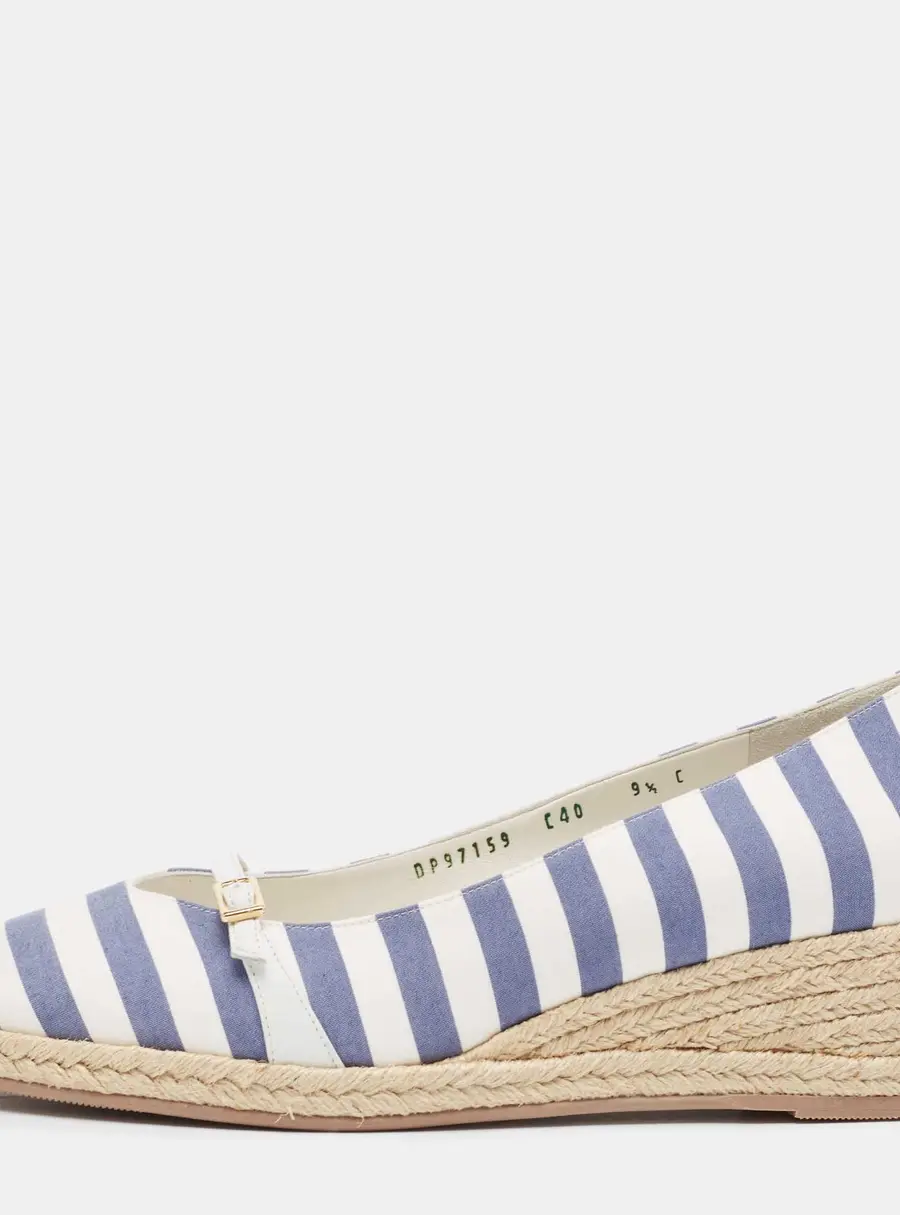 Salvatore Ferragamo Blue/White Striped Fabric Audrey Wedge Espadrille Pumps Size 40