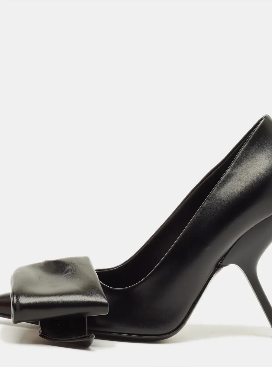 Salvatore Ferragamo Erica 55 Size 37 Black Leather Oversized Bow Pumps