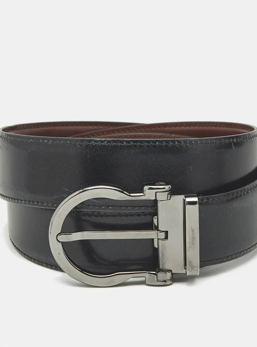 Salvatore Ferragamo Grey/Brown Leather Gancini Buckle Reversible Belt 110 CM