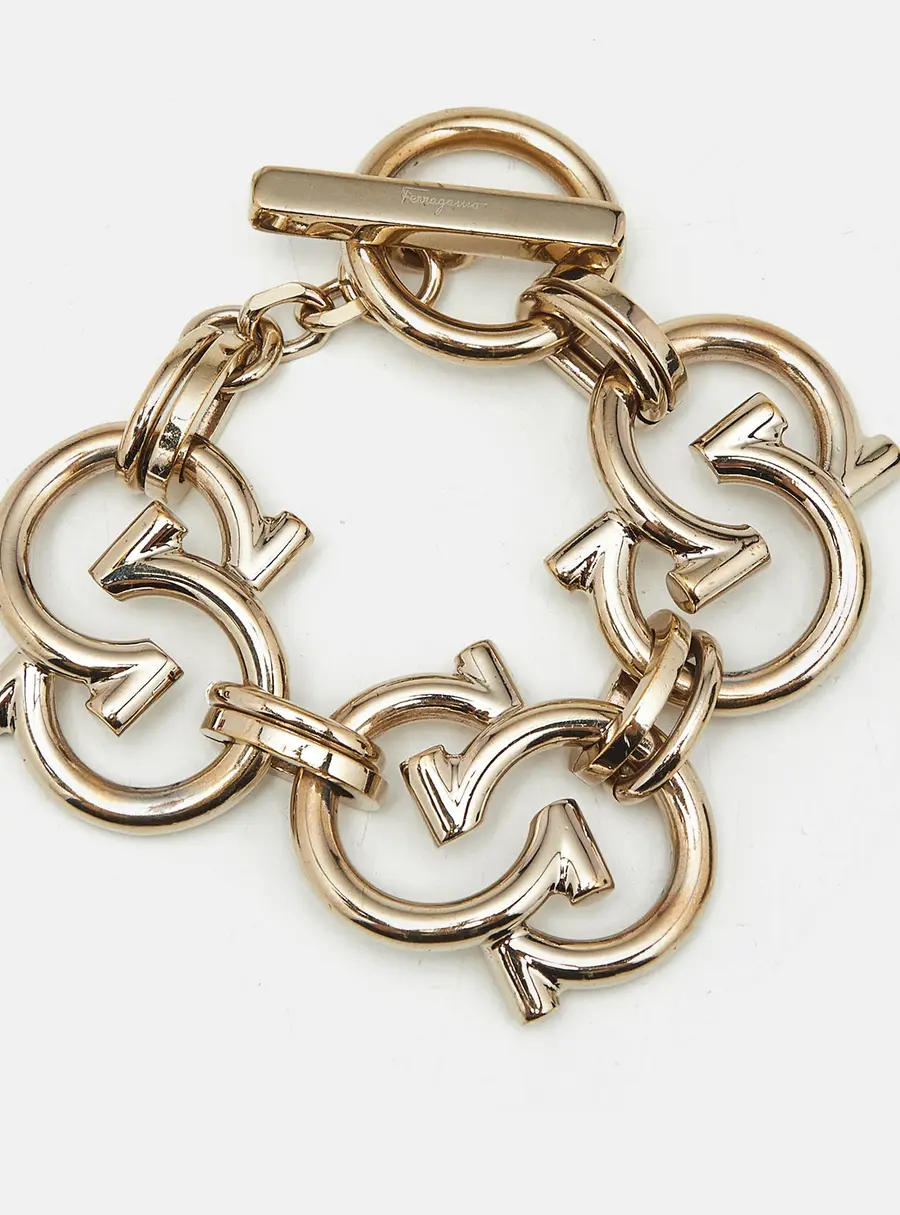 Ferragamo Gancini Chunky Gold Tone Chain Link Bracelet
