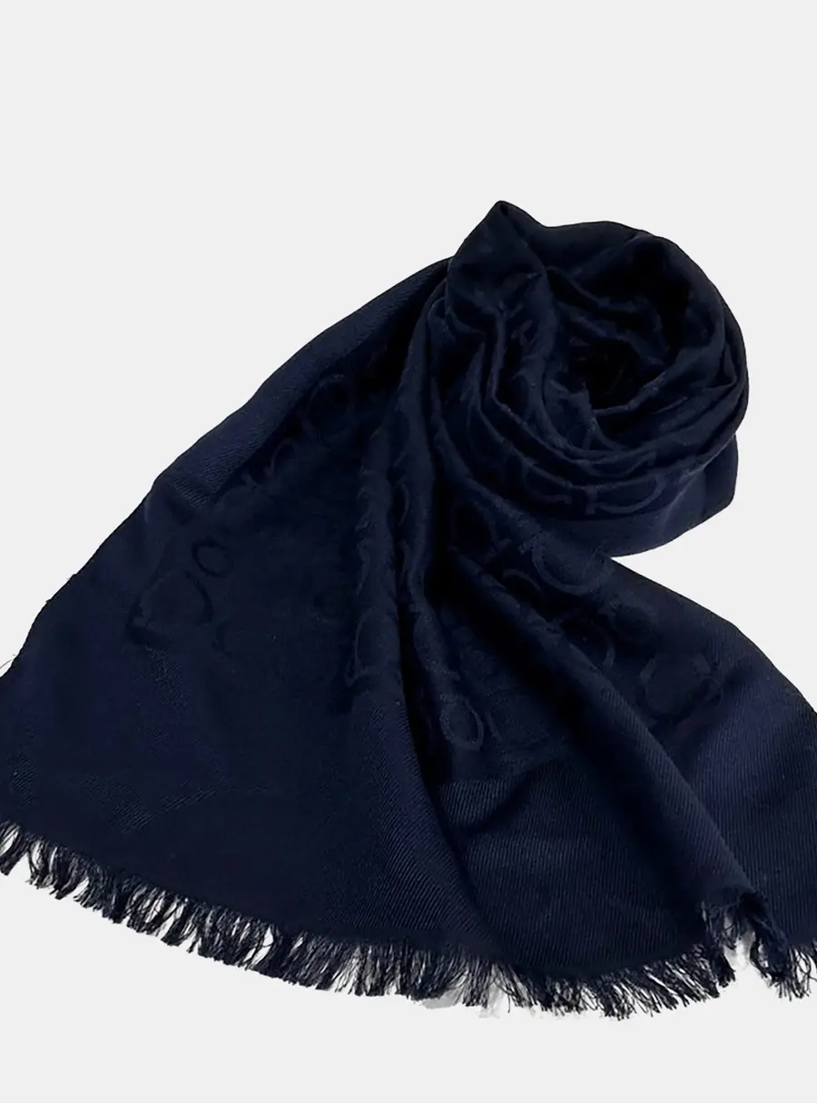 Salvatore Ferragamo Navy Blue Silk Scarf